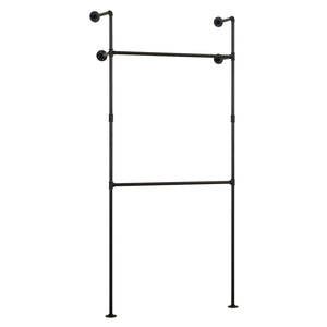 Wall Mounted Pipe Clothing Rack with 2 Hanging Rods-Black view 4