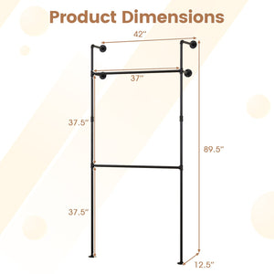 Wall Mounted Pipe Clothing Rack with 2 Hanging Rods-Black view 5