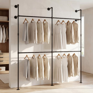 Wall Mounted Pipe Clothing Rack with 4 Hanging Rods-Black view 3