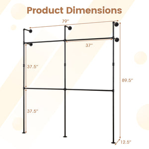 Wall Mounted Pipe Clothing Rack with 4 Hanging Rods-Black view 5