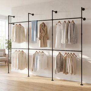 Wall Mounted Pipe Clothing Rack with 6 Hanging Rods-Black view 2