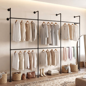 Wall Mounted Pipe Clothing Rack with 6 Hanging Rods-Black view 3
