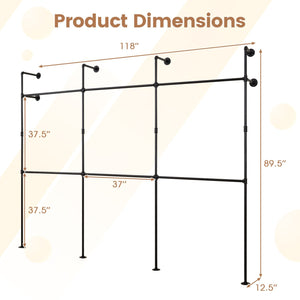 Wall Mounted Pipe Clothing Rack with 6 Hanging Rods-Black view 5