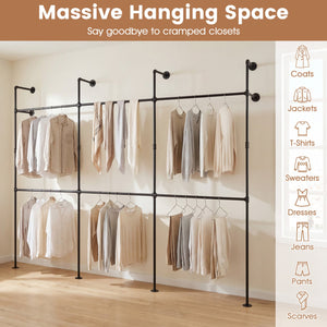 Wall Mounted Pipe Clothing Rack with 6 Hanging Rods-Black view 7