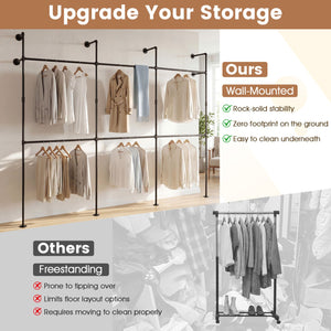 Wall Mounted Pipe Clothing Rack with 6 Hanging Rods-Black view 8