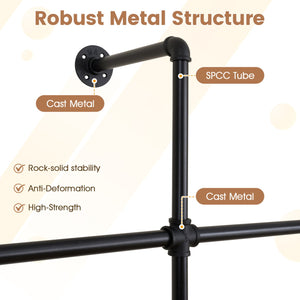 Wall Mounted Pipe Clothing Rack with 6 Hanging Rods-Black view 9