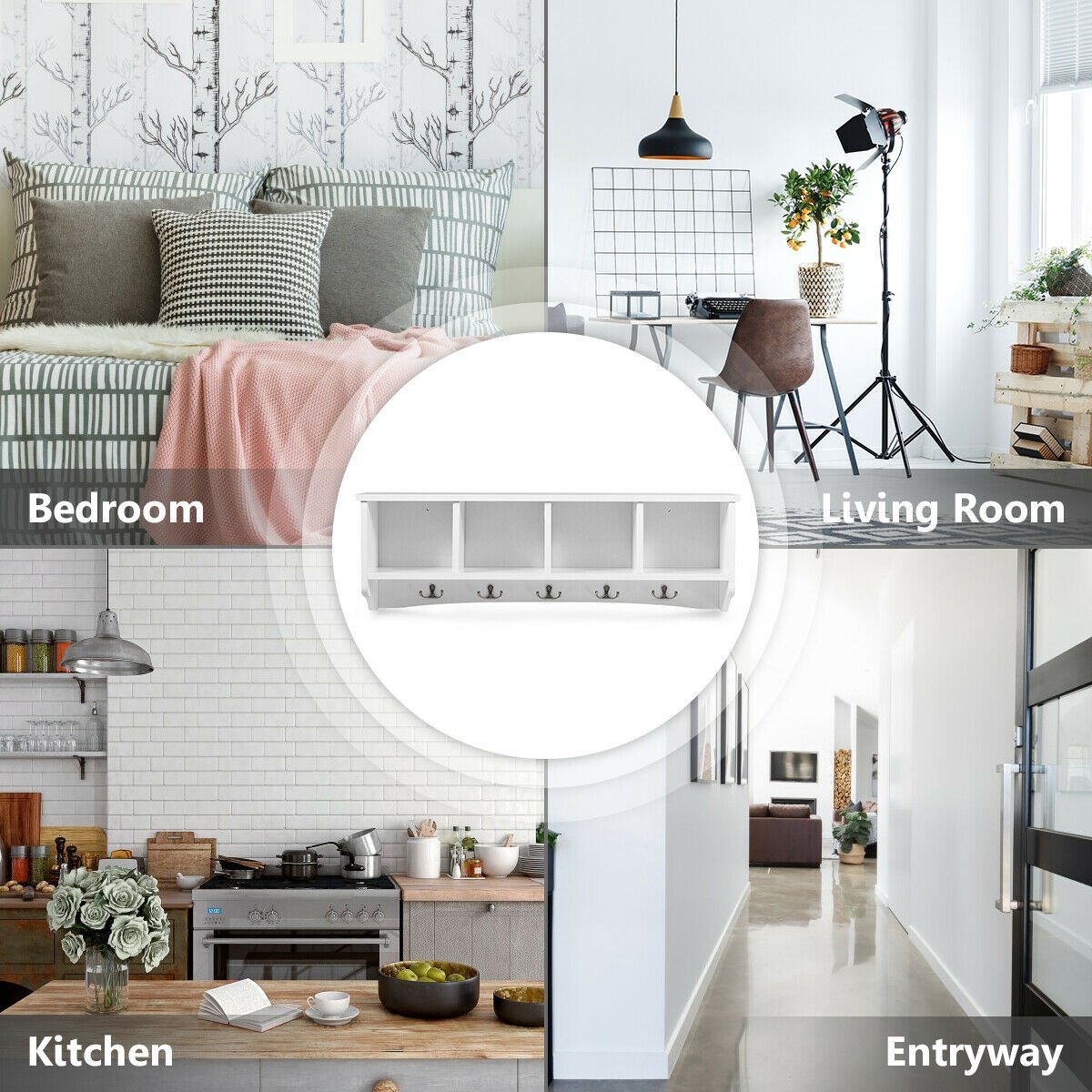 Wall-Mounted Storage Cabinet Hanging Entryway Shelf Coat Rack view 9