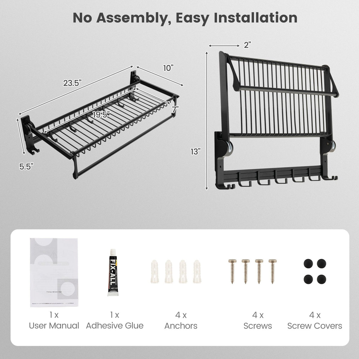 Wall Mounted Towel Shelf with Adjustable Towel Bar and Movable Hooks No Assembly Required view 5