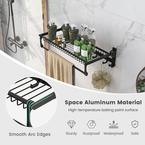 Wall Mounted Towel Shelf with Adjustable Towel Bar and Movable Hooks No Assembly Required view 9