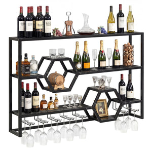 Wall Mounted Wine Rack 47 inches Large Floating Bar Shelves-Black