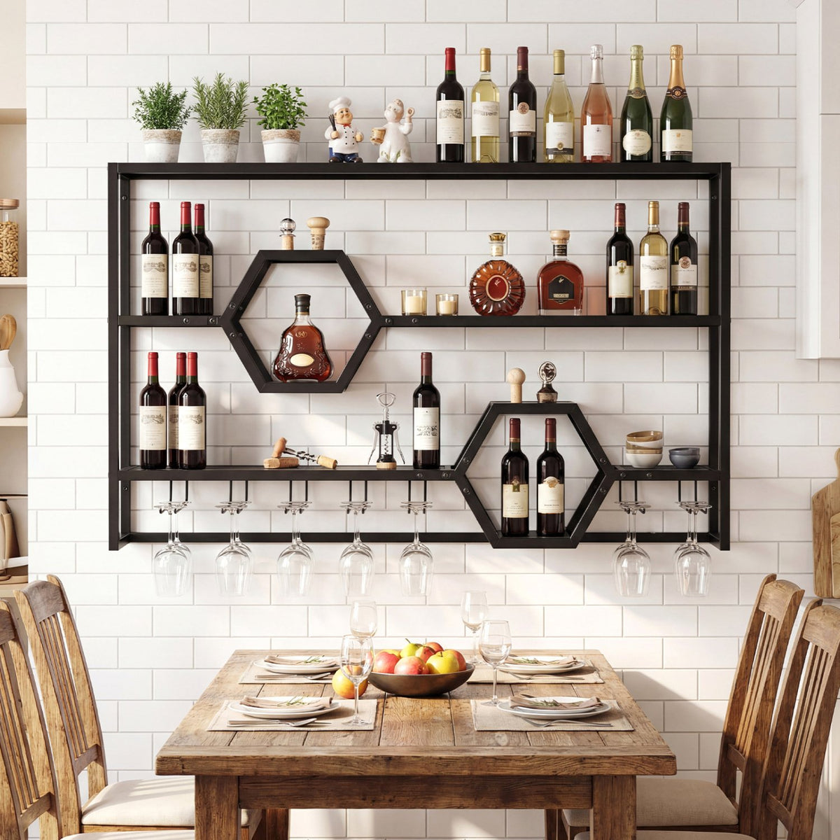 Wall Mounted Wine Rack 47 inches Large Floating Bar Shelves-Black view 3