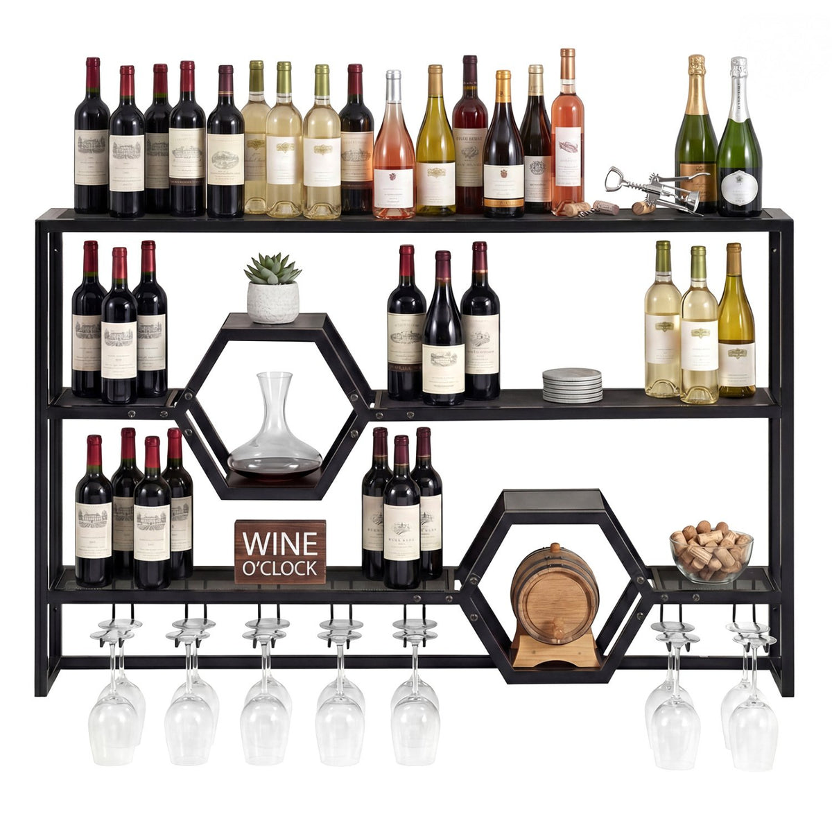 Wall Mounted Wine Rack 47 inches Large Floating Bar Shelves-Black view 4