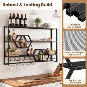 Wall Mounted Wine Rack 47 inches Large Floating Bar Shelves-Black view 6