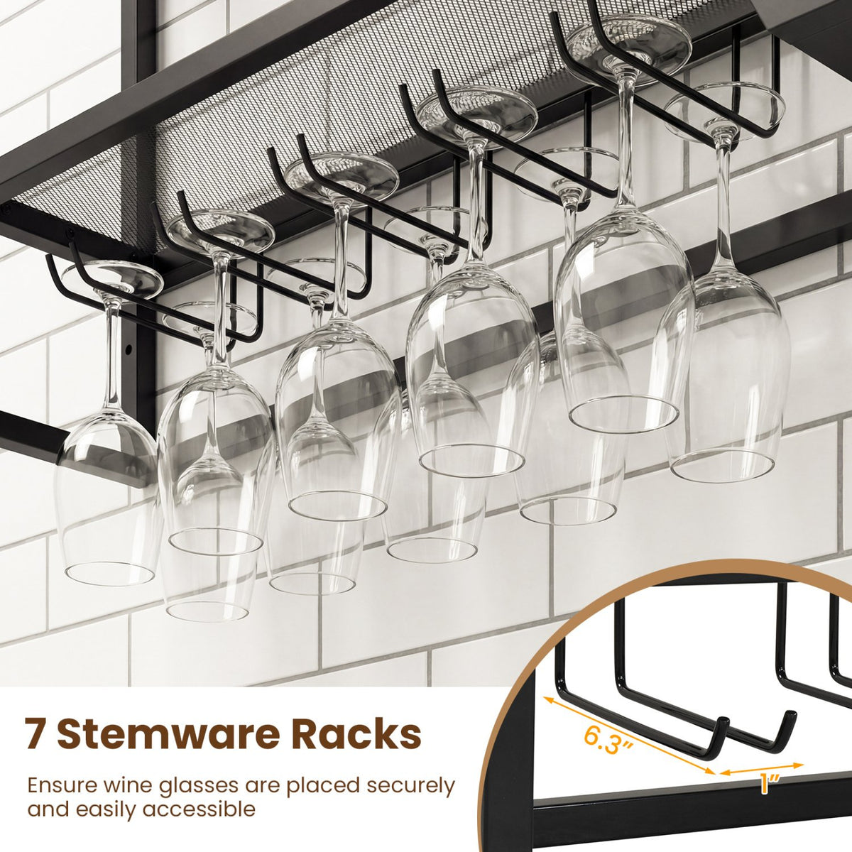 Wall Mounted Wine Rack 47 inches Large Floating Bar Shelves-Black view 8