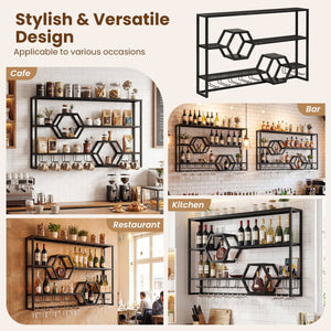 Wall Mounted Wine Rack 47 inches Large Floating Bar Shelves-Black view 9
