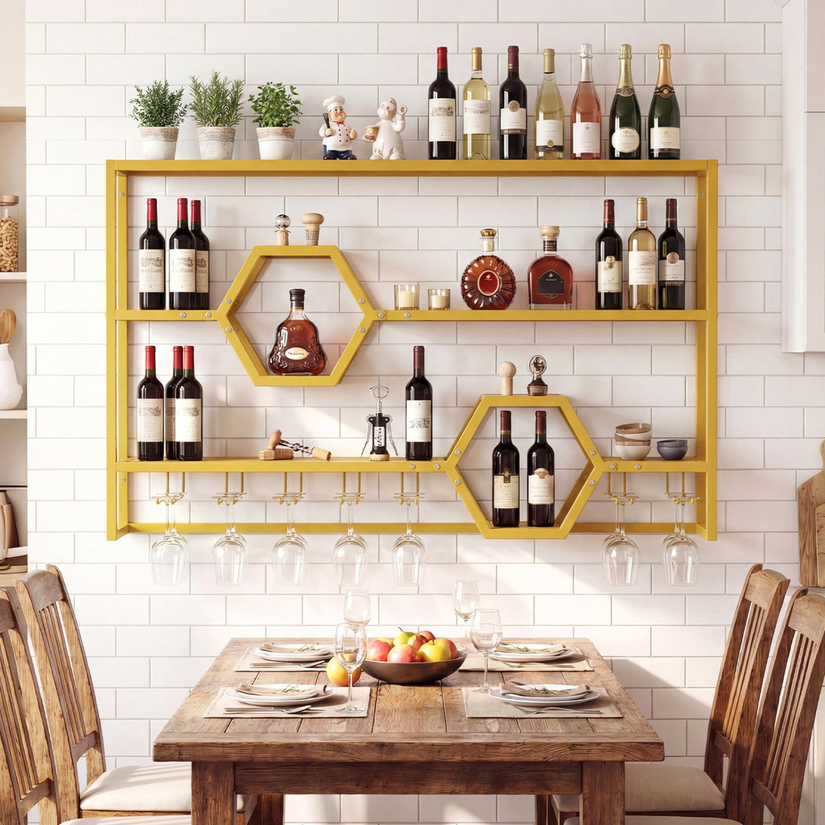 Wall Mounted Wine Rack 47 inches Large Floating Bar Shelves-Gold