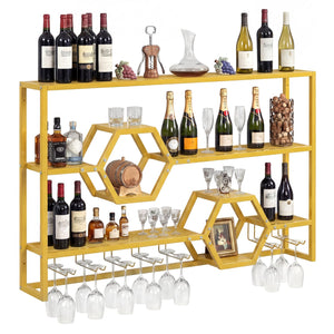 Wall Mounted Wine Rack 47 inches Large Floating Bar Shelves-Gold view 3