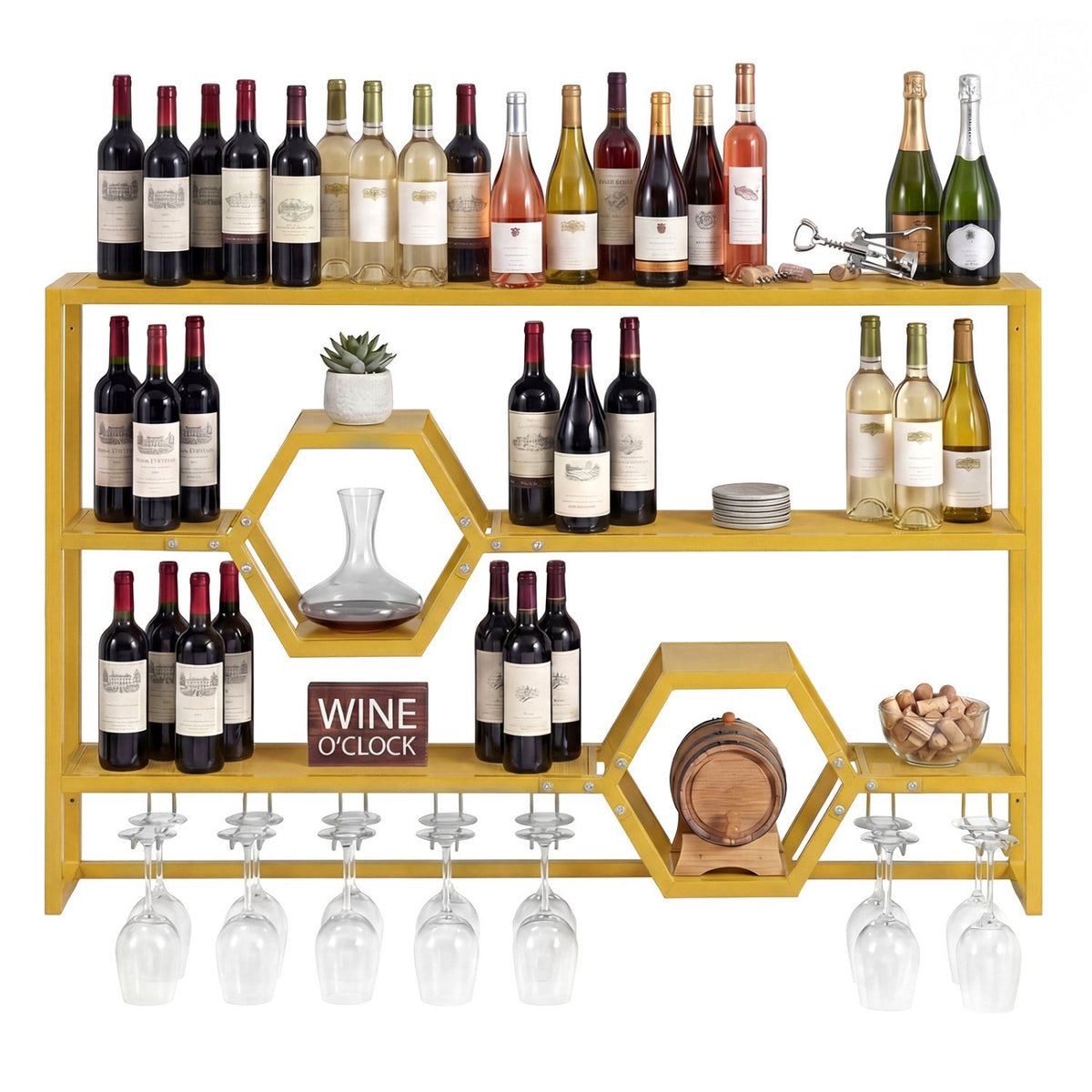 Wall Mounted Wine Rack 47 inches Large Floating Bar Shelves-Gold view 4