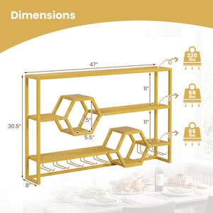 Wall Mounted Wine Rack 47 inches Large Floating Bar Shelves-Gold view 5
