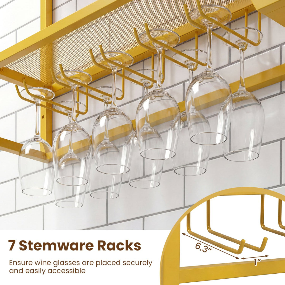 Wall Mounted Wine Rack 47 inches Large Floating Bar Shelves-Gold view 6