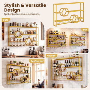 Wall Mounted Wine Rack 47 inches Large Floating Bar Shelves-Gold view 9