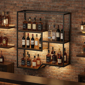 Wall Mounted Wine Rack 6-Tier Hanging Bar Shelf with Bottle Display Shelf and Glass Holder-Rustic Brown view 7