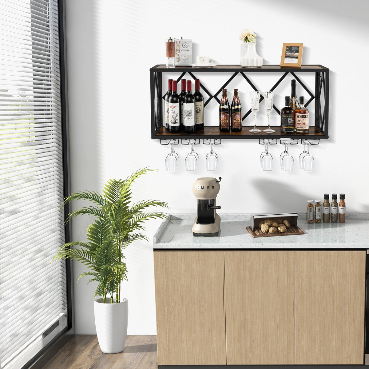 Wall Mounted Wine Rack for 39 Bottles and 12 Glasses view 2
