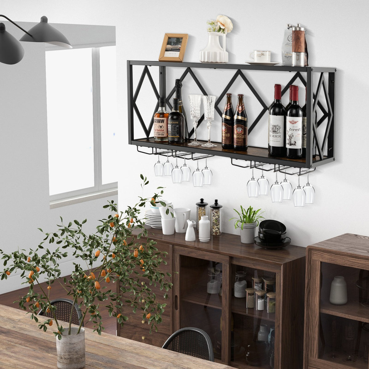 Wall Mounted Wine Rack for 39 Bottles and 12 Glasses view 3