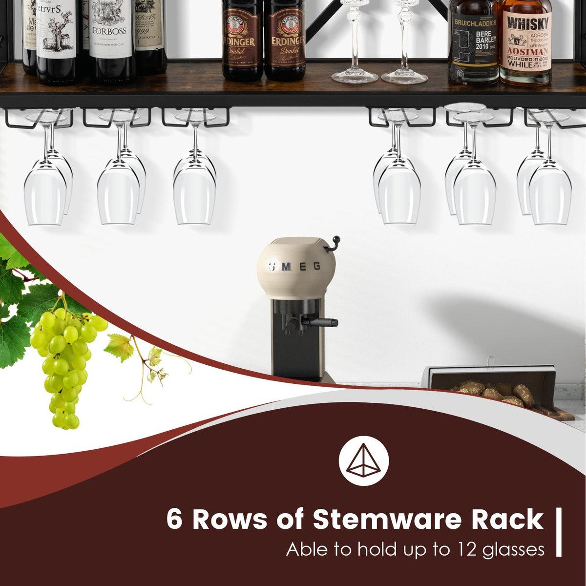 Wall Mounted Wine Rack for 39 Bottles and 12 Glasses view 7