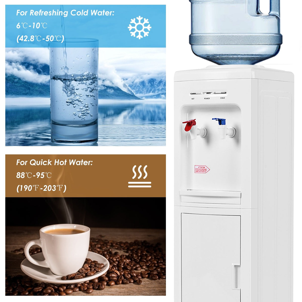 5 Gallons Hot and Cold Water Cooler Dispenser with Child Safety Lock view 6