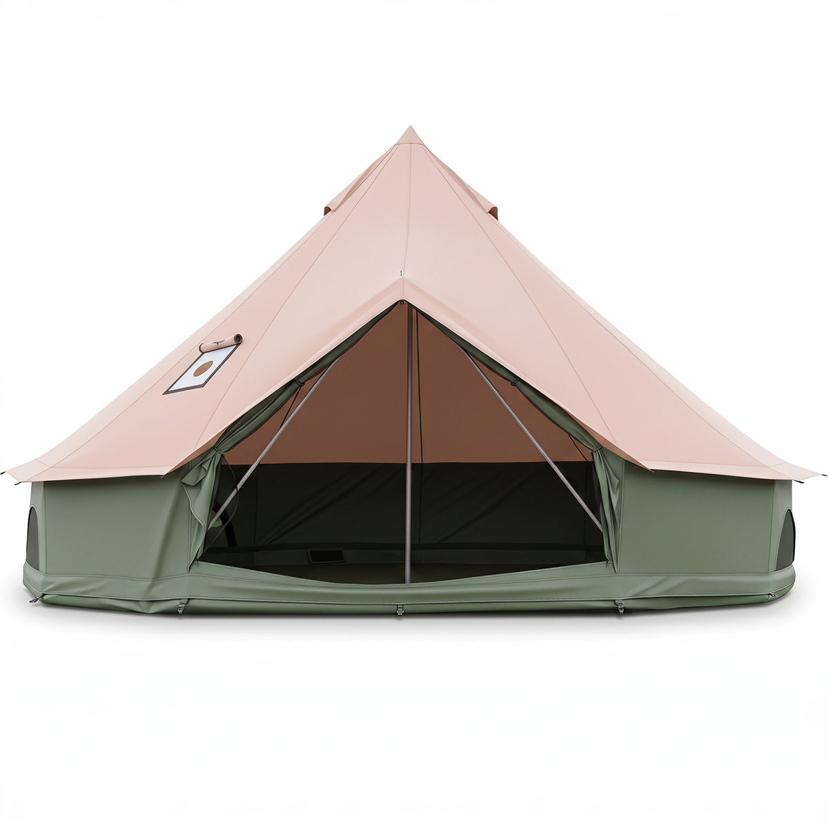 Waterproof Bell Tent with Stove Jack Accommodates and Mesh Windows Doors in Green-L