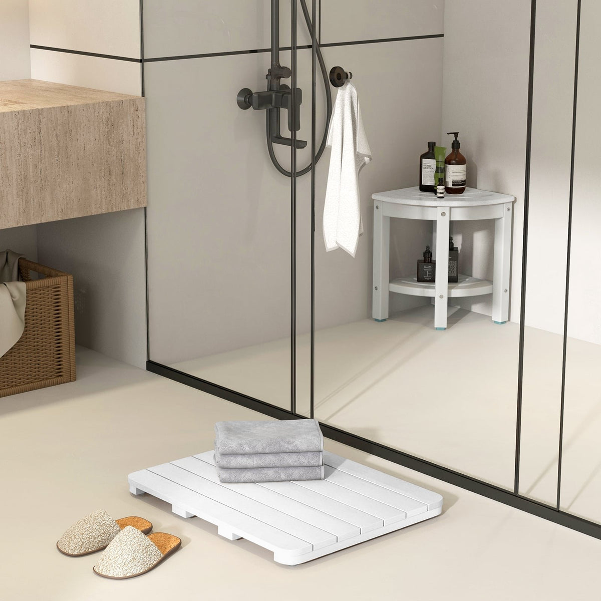 Waterproof HIPS Bath Spa Shower Mat with Non Slip Foot Pads-White view 2