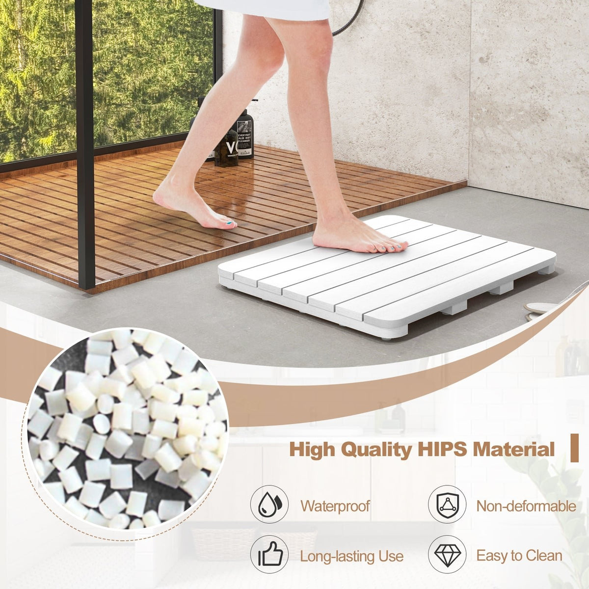 Waterproof HIPS Bath Spa Shower Mat with Non Slip Foot Pads-White view 7