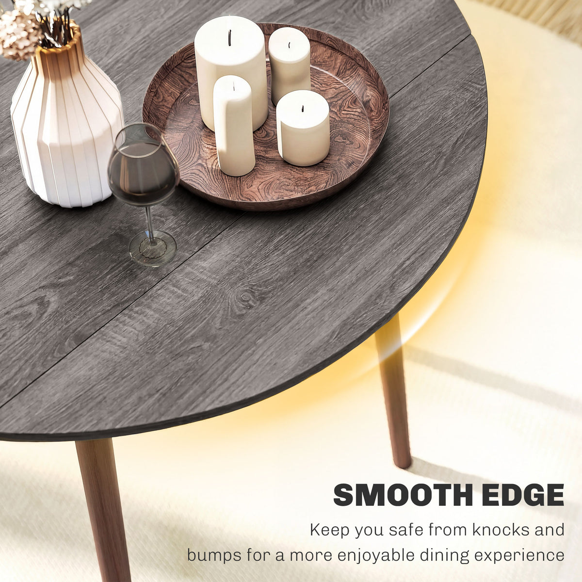 Folding Dining Table, Round Drop Leaf Kitchen Table for Small Spaces with Wood Legs, Oak – view 20