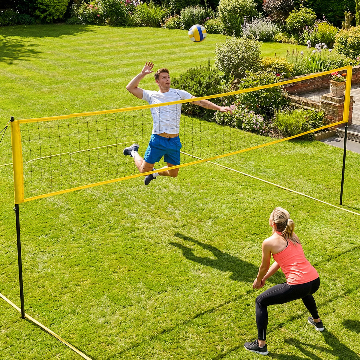 Soozier 31ft Portable Volleyball Net Set with Adjustable Height Steel Poles, Volleyball, Boundary Line and Carrying Bag