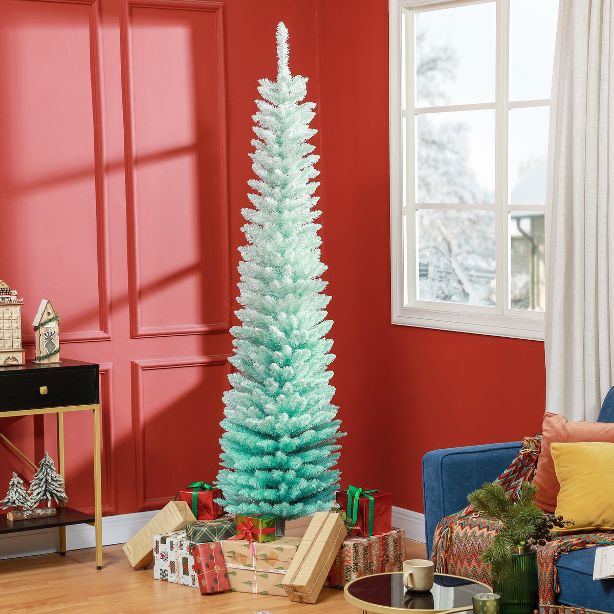 7' PVC Slim Pencil Artificial Christmas Tree 500 Branch Tips