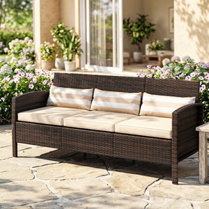3-Seater Wicker Sofa, PE Rattan Outdoor Couch Conversation Furniture with Removable Cushions for Patio – view 13