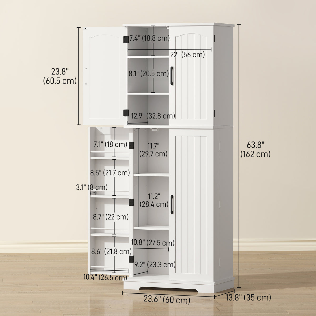 Tall Pantry Cabinet, 64" Storage Cabinet with Adjustable Shelves and 8 Door Spice Racks for Kitchen – view 9