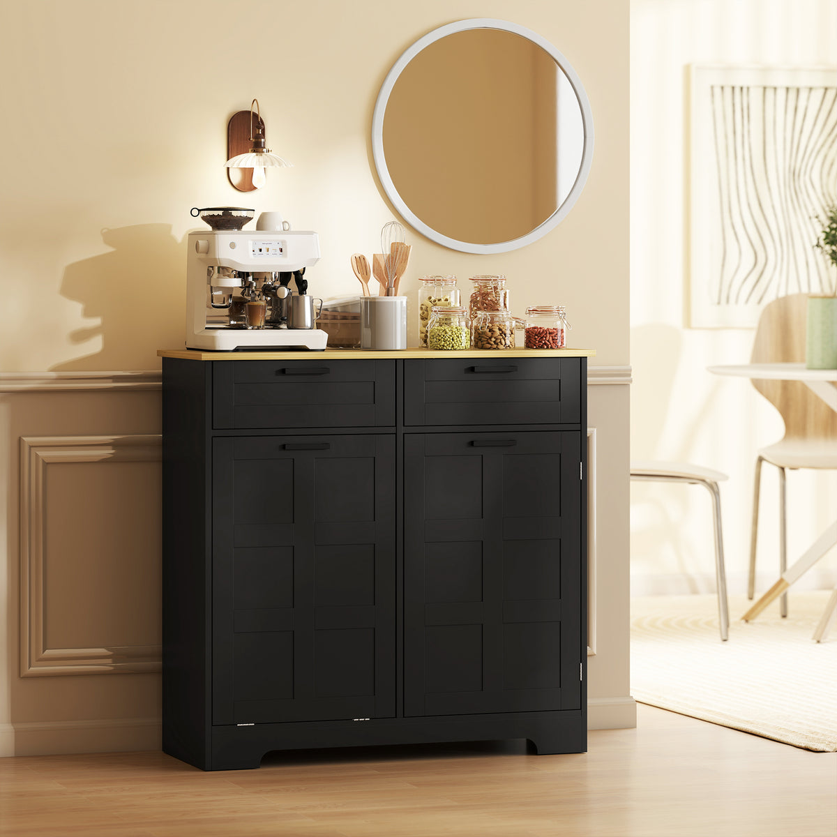 13 Gallon Tilt Out Garbage Cabinet, Kitchen Island with Trash Cabinet, 2 Drawers, Door Racks – view 7