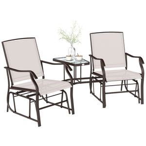Double Patio Glider Chair with Glass Top Center Table, Outdoor Glider Loveseat with High Back – view 2