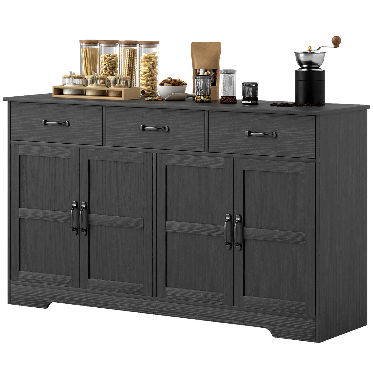 Sideboard Buffet Cabinet with Storage, Modern Coffee Bar Cabinet with 3 Drawers and Adjustable Shelves