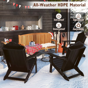Weather Resistant HDPE Folding Adirondack Chair with High Backrest for Backyard-Black view 4