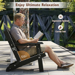 Weather Resistant HDPE Folding Adirondack Chair with High Backrest for Backyard-Black view 5