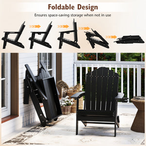 Weather Resistant HDPE Folding Adirondack Chair with High Backrest for Backyard-Black view 6