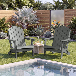 Weather Resistant HDPE Folding Adirondack Chair with High Backrest for Backyard-Gray view 2