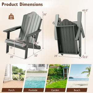 Weather Resistant HDPE Folding Adirondack Chair with High Backrest for Backyard-Gray view 3