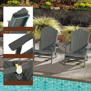 Weather Resistant HDPE Folding Adirondack Chair with High Backrest for Backyard-Gray view 7