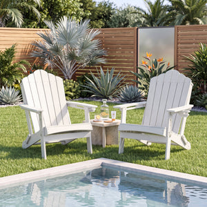 Weather Resistant HDPE Folding Adirondack Chair with High Backrest for Backyard-White view 2