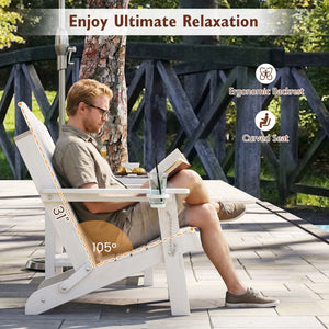 Weather Resistant HDPE Folding Adirondack Chair with High Backrest for Backyard-White view 5