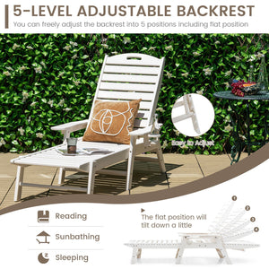 Weatherproof Patio Lounge Chair with Adjustable Back and Cup Holder-White view 3